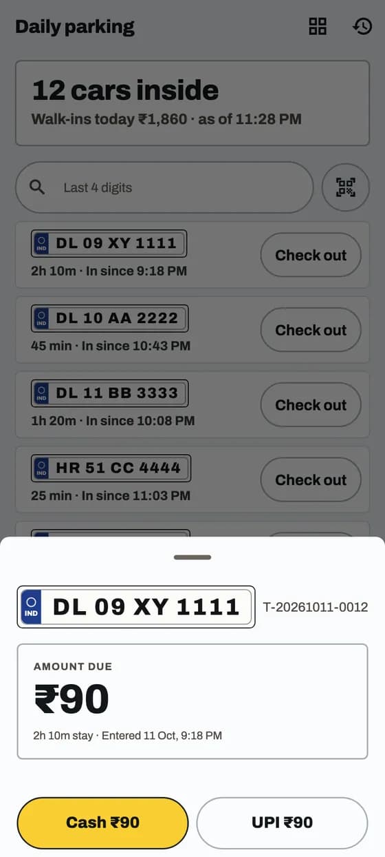 Check a car out and collect: screen 1 of 2